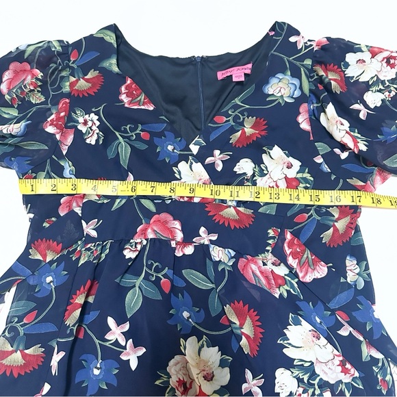 Betsey Johnson Coquette Floral Print Boho Wrap Tie Ruffle Bambi Mini Dress - Picture 7 of 9